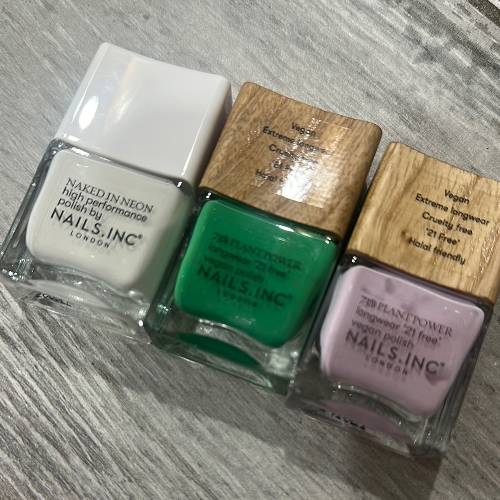 Nails Inc London White, Green, & Pink Vegan Cruelty-free Polish Trio NEW